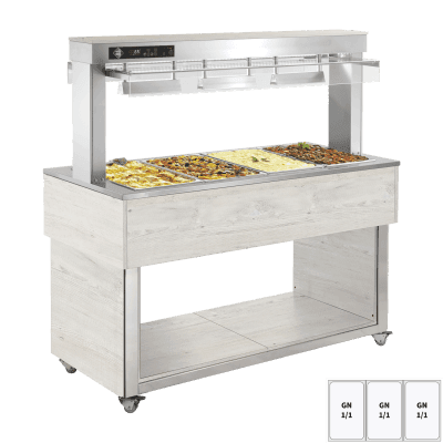 Insulă încălzită pentru expunere alimente, tavă bain marie GN 3-1/1 Hemlock - TR RED+ 3H