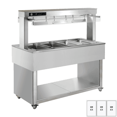 Insulă expunere alimente încălzită, tavă bain marie GN 3-1/1 RAL - TR RED+ 3R