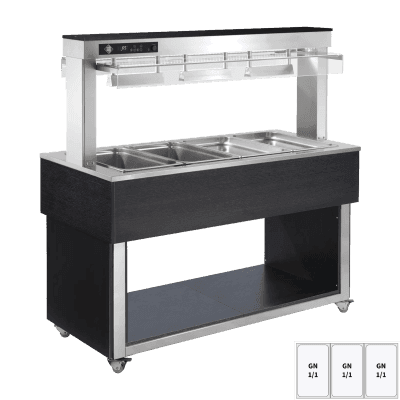 Insulă expunere alimente încălzită, tavă bain marie GN 3-1/1 - 200 mm, Inox - TR RED+ 3I