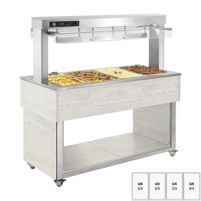 Insulă încălzită pentru expunere alimente, tavă bain marie GN 4-1/1 Hemlock - TR RED+ 4H