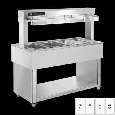 Insulă expunere alimente încălzită, tavă bain marie GN 4-1/1 RAL - TR RED+ 4R