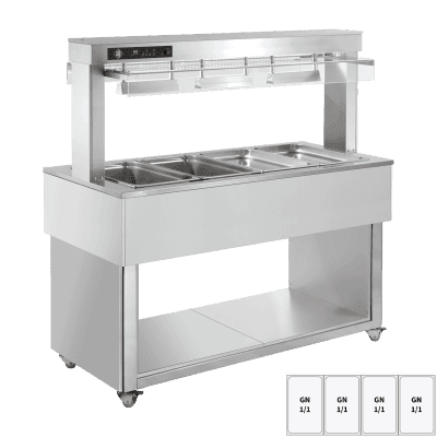 Insulă expunere alimente încălzită, tavă bain marie GN 4-1/1 RAL - TR RED+ 4R