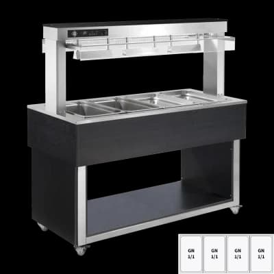 Insulă expunere alimente încălzită, tavă bain marie GN 4-1/1 - 200 mm, Inox - TR RED+ 4I