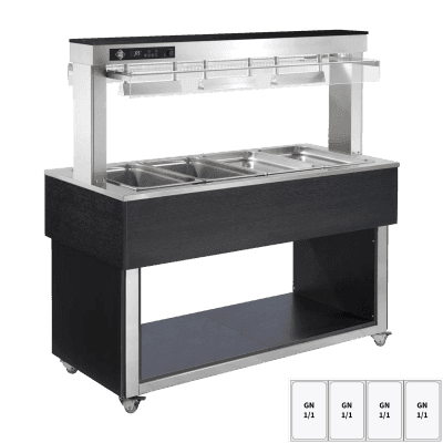 Insulă expunere alimente încălzită, tavă bain marie GN 4-1/1 - 200 mm, Inox - TR RED+ 4I