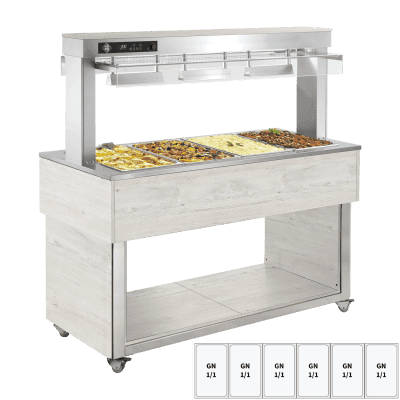 Insulă de prezentare alimente încălzită, tavă bain marie GN 6-1/1 Hemlock - TR RED+ 6H