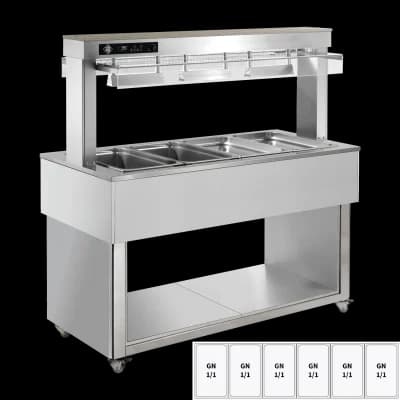 Insulă încălzită pentru expunere alimente, tavă bain marie GN 6-1/1 RAL - TR RED+ 6R