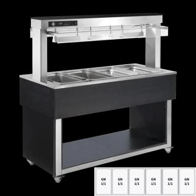 Insulă de prezentare alimente încălzită, tavă bain marie GN 6-1/1 - 200 mm, Inox - TR RED+ 6I