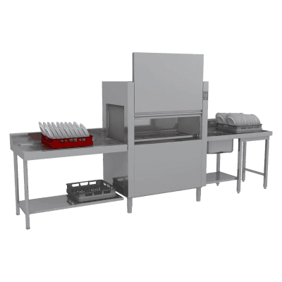 Mașină de spălat vase cu bandă transportoare 120 coșuri/oră apă caldă, ieșire stânga - CT 120 LX