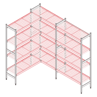 Raft din aluminiu cu grile din polietilenă complet 373x1770 mm - Police 373 / 1770 mm