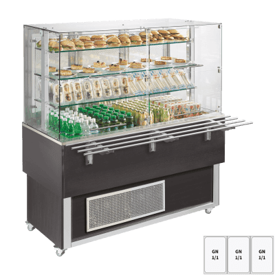 Vitrină refrigerată GN 3-1/1 capac inferior, deschidere în sus, Wenge - ES PLATINUM+ 3W DF