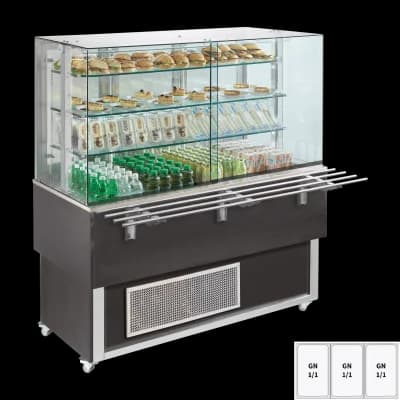 Vitrină refrigerată GN 3-1/1 capac inferior, deschidere laterală, Wenge - ES PLATINUM+ 3W DS