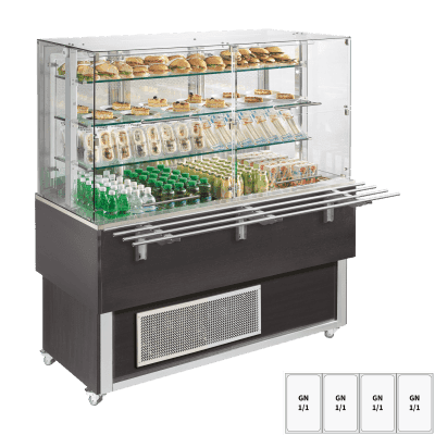 Vitrină refrigerată GN 4-1/1 capac inferior, deschidere în sus, Wenge - ES PLATINUM+ 4W DF