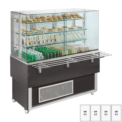 Vitrină refrigerată GN 4-1/1 capac inferior, deschidere laterală, Wenge - ES PLATINUM+ 4W DS