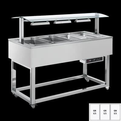 Vitrină insulă încălzită, bain-marie GN 3-1/1 RAL - ES RED+ 3R