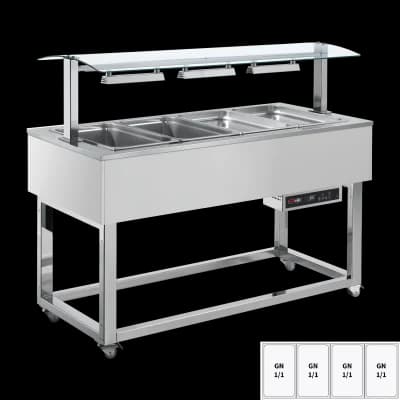 Vitrină insulă încălzită, bain-marie GN 4-1/1 RAL - ES RED+ 4R