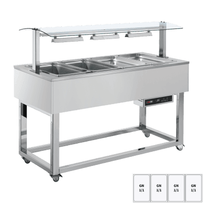Vitrină insulă încălzită, baie maria GN 4-1/1 RAL - ES RED+ 4R