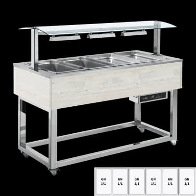 Vitrină insulă încălzită, bain-marie GN 6-1/1 Hemlock - ES RED+ 6H