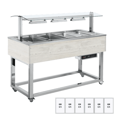 Vitrină insulă încălzită, baie maria GN 6-1/1 Hemlock - ES RED+ 6H