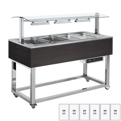 Vitrină insulă încălzită, baie maria GN 6-1/1 Wenge - ES RED+ 6W