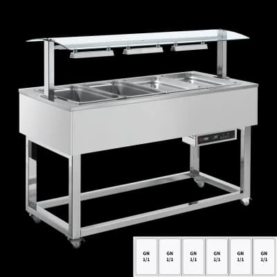 Vitrină insulă încălzită, bain-marie GN 6-1/1 RAL - ES RED+ 6R