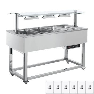 Vitrină insulă încălzită, baie maria GN 6-1/1 RAL - ES RED+ 6R