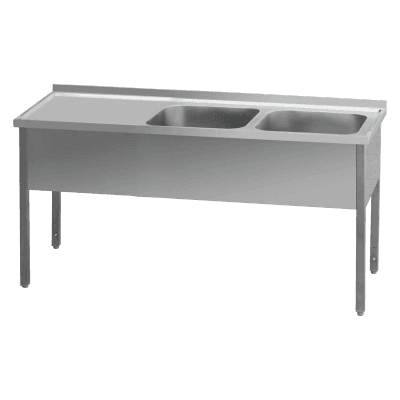 Masă de spălare 160x60x90 - 2x chiuvetă 40x50x30 zonă scurgere stânga - MSDOL 6016