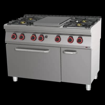 Mașină de gătit gaz cu plită solidă cu cuptor electric static GN 2/1 - 5x arzător - STPT 70/120 21 GE