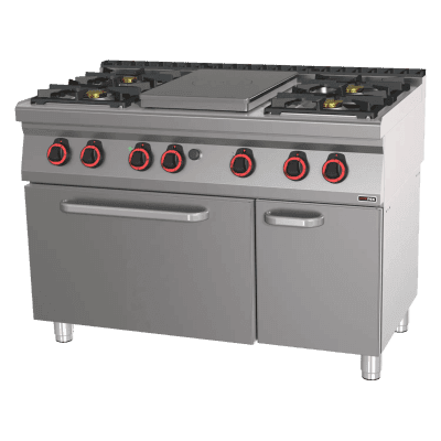 Mașină de gătit gaz cu plită solidă cu cuptor electric static GN 2/1 - 5x arzător - STPT 70/120 21 GE