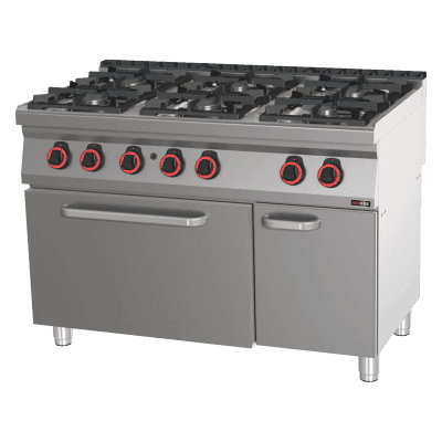 Mașină de gătit gaz cu cuptor gaz static GN 2/1 - 6x arzător - SPT 70/120 21 G