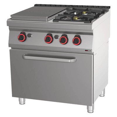 Mașină de gătit gaz cu plită solidă cu cuptor gaz static GN 2/1 - 3x arzător - STPT 70/80 21 G