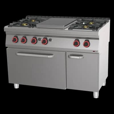 Mașină de gătit gaz cu plită solidă cu cuptor gaz static GN 2/1 - 5x arzător - STPT 70/120 21 G