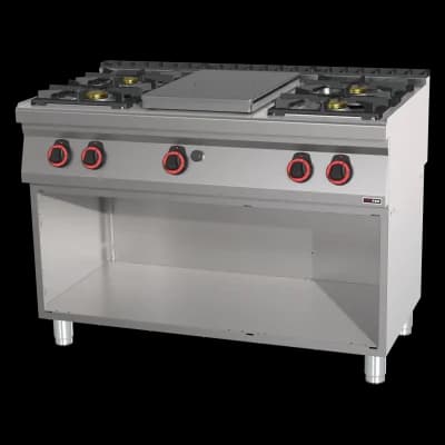 Mașină de gătit pe gaz plită solidă 5x arzător pe dulap deschis - STP 70/120 G