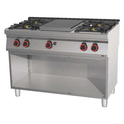 Mașină de gătit pe gaz plită solidă 5x arzător pe dulap deschis - STP 70/120 G