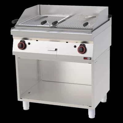 Grătar cu pietre de lavă pe gaz 2 zone de gătit 2x 52x36 pe dulap deschis - GL 70/80 G