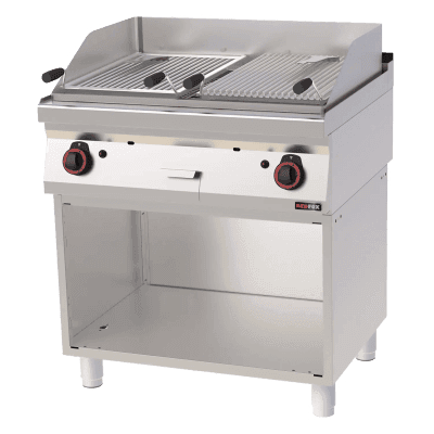 Grătar cu pietre de lavă pe gaz 2 zone de gătit 2x 52x36 pe dulap deschis - GL 70/80 G