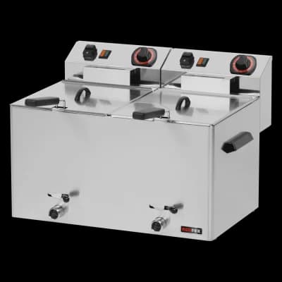 Friteuză electrică 2 coșuri 0,75 kW/l, 8+8 l de masă robinet scurgere 400 V - FE 77 VT