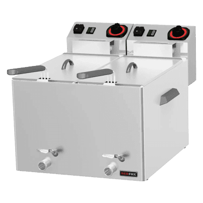 Friteuză pentru pește electrică 2 coșuri 0,43 kW/l, 8+8 l de masă robinet scurgere 230 V - FE 88 V