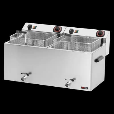Friteuză electrică 2 coșuri 0,74 kW/l, 11+11 l blat robinet scurgere 400 V - FE 1010 T