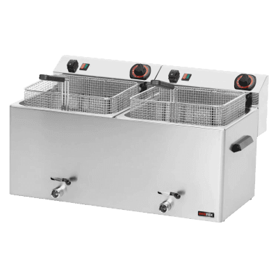 Friteuză electrică 2 coșuri 0,74 kW/l, 11+11 l blat robinet scurgere 400 V - FE 1010 T