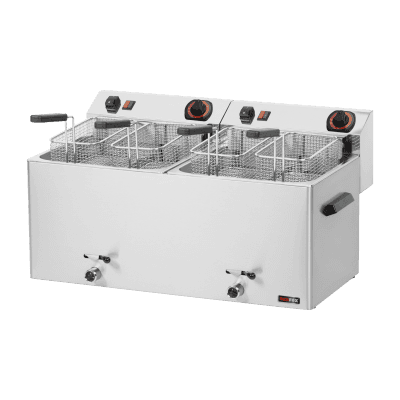 Friteuză electrică dublă 0,74 kW/l, 11+11 l blat cu scurgere 400 V - FE 1010 TD