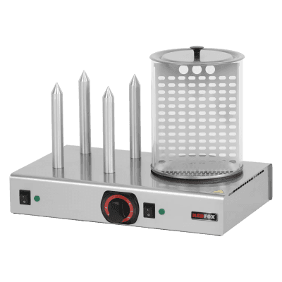 Încălzitor mașină hot dog 4 țepuri cu cilindru sticlă - HD 04 N