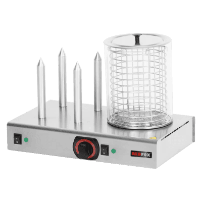 Încălzitor mașină hot dog 4 țepuri cu coș și cilindru sticlă - HD 04 NK