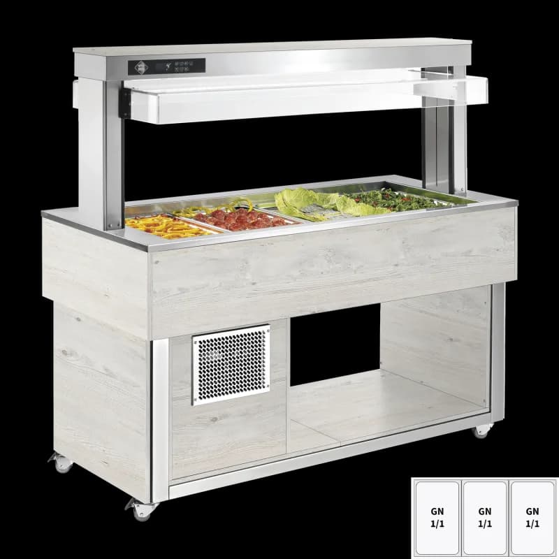 Insulă frigorifică pentru expunere alimente GN 3-1/1 - 200 mm, Hemlock