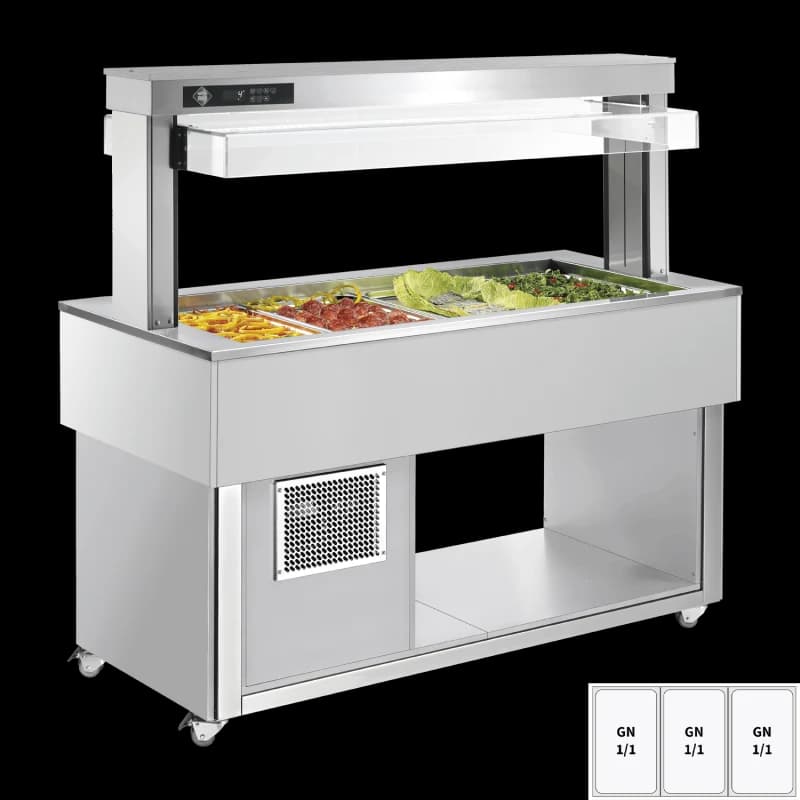 Insulă frigorifică pentru expunere alimente GN 3-1/1 - 200 mm, RAL