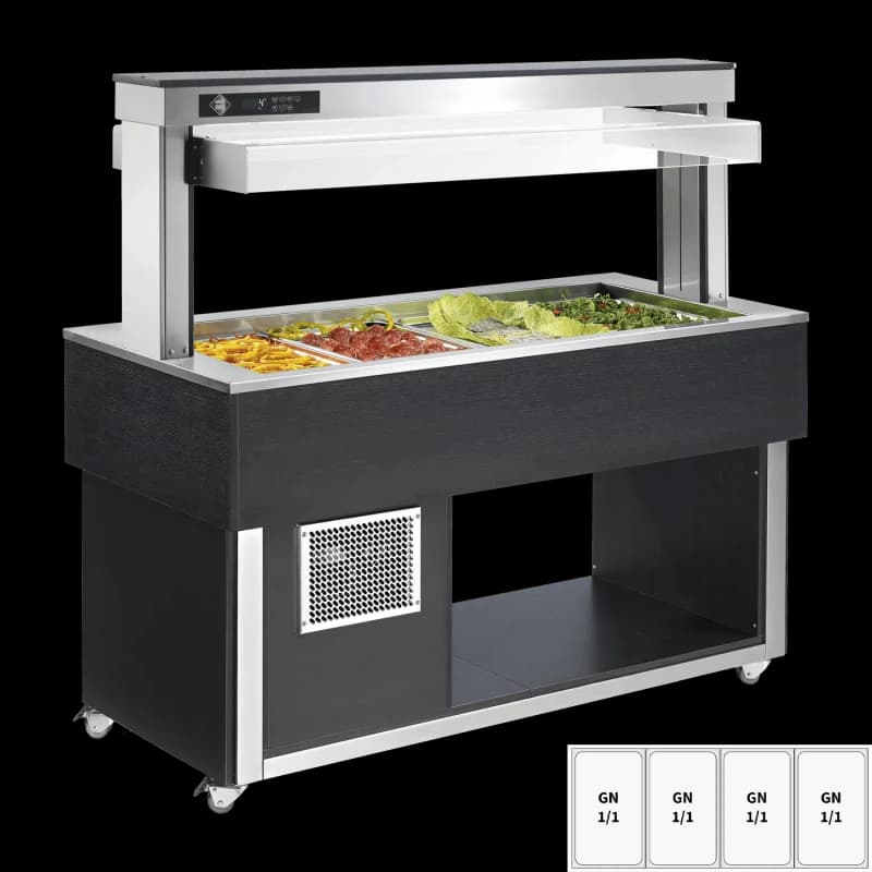 Insulă frigorifică pentru expunere alimente GN 4-1/1 - 200 mm, Wenge