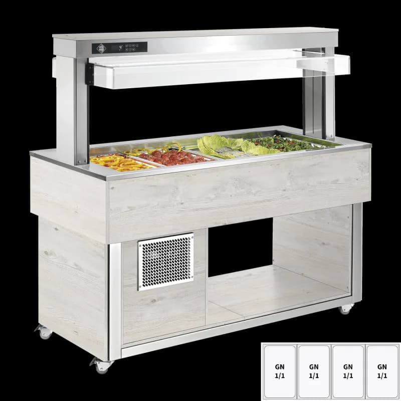Insulă frigorifică pentru expunere alimente GN 4-1/1 - 200 mm, Hemlock