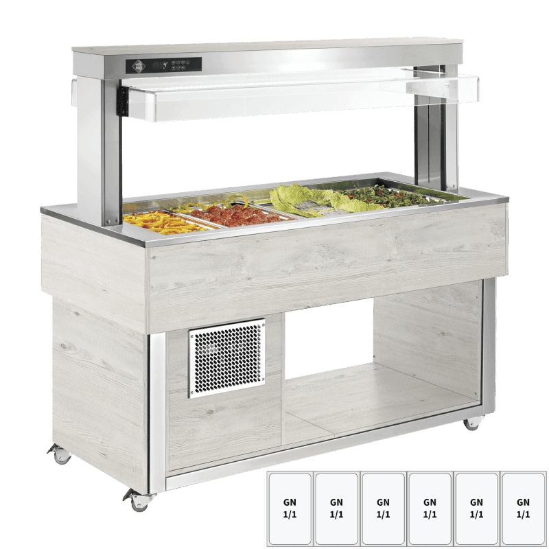 Insulă frigorifică pentru expunere alimente GN 6-1/1 - 200 mm, Hemlock