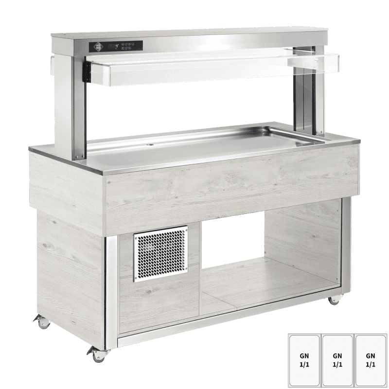 Insulă frigorifică pentru expunere alimente GN 3-1/1 - 30 mm, Hemlock
