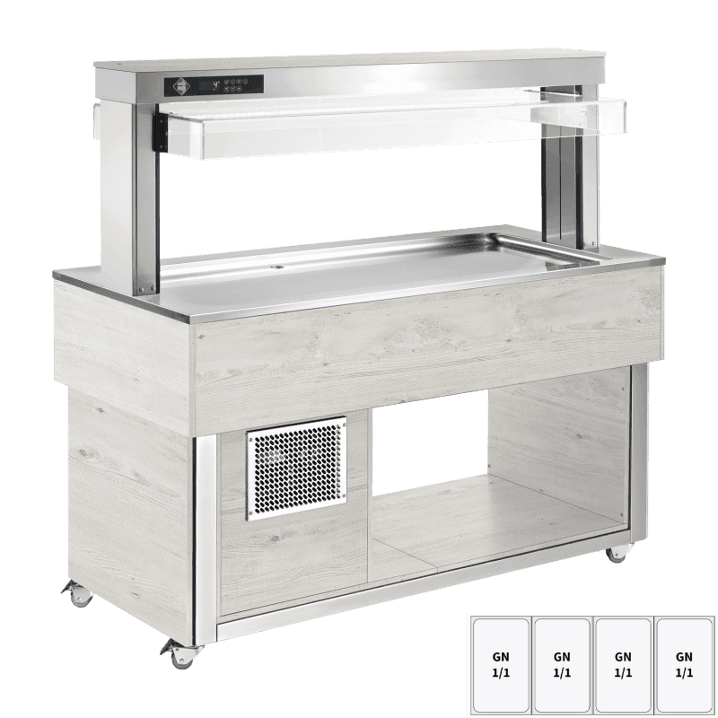 Insulă frigorifică pentru expunere alimente GN 4-1/1 - 30 mm, Hemlock