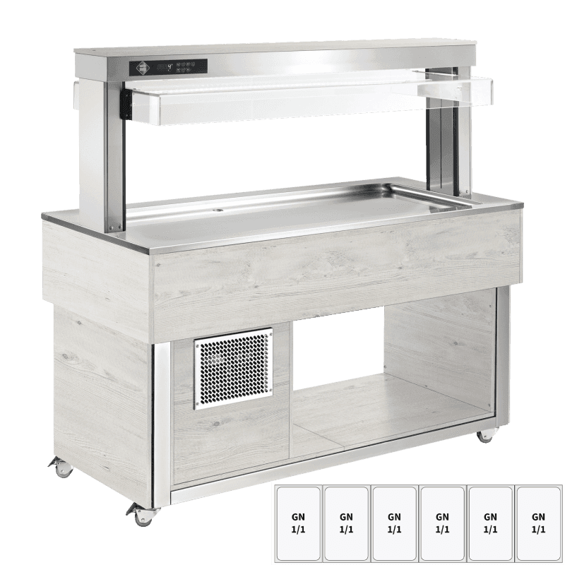 Insulă frigorifică pentru expunere alimente GN 6-1/1- 30 mm, Hemlock